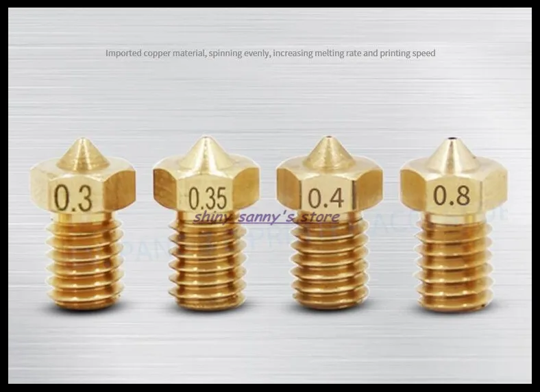 

40pcs/lot E3D-V5 V6 Nozzle 0.2/0.3/0.4/0.5mm Part Copper 3mm Filament M6 Threaded Brass 3D Printers Parts Brand New