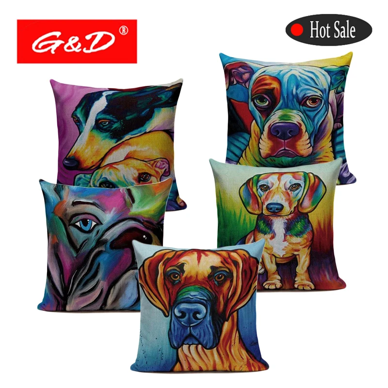 

French Bulldog Pug Dog Cushion Covers Bull Terrier Cavalier King Charles Spaniel Pillow Linen Euro Decor Christmas New Year Gift