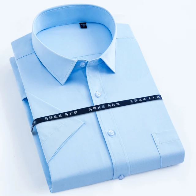 Мужская летняя рубашка с коротким рукавом, базовая одежда, с накладным нагрудным карманом, Стандартная посадка, формальная, деловая, офисная, однотонная/полосатая рубашка - Цвет: D5012-10
