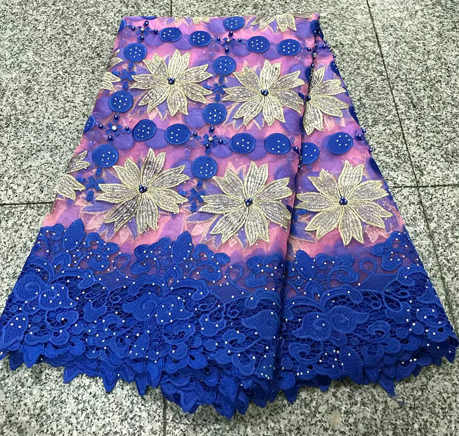 

2018 Unique Tulle Lace Nigeria Fabric Wedding Dress, African Tulle Lace French Net Lace Latest, Navy Blue Beaded Lace