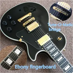 Лучшая цена Высокое качество китайский завод OEM черный цвет электрогитара эбеновый гриф с золотым цветом аппаратная гитара