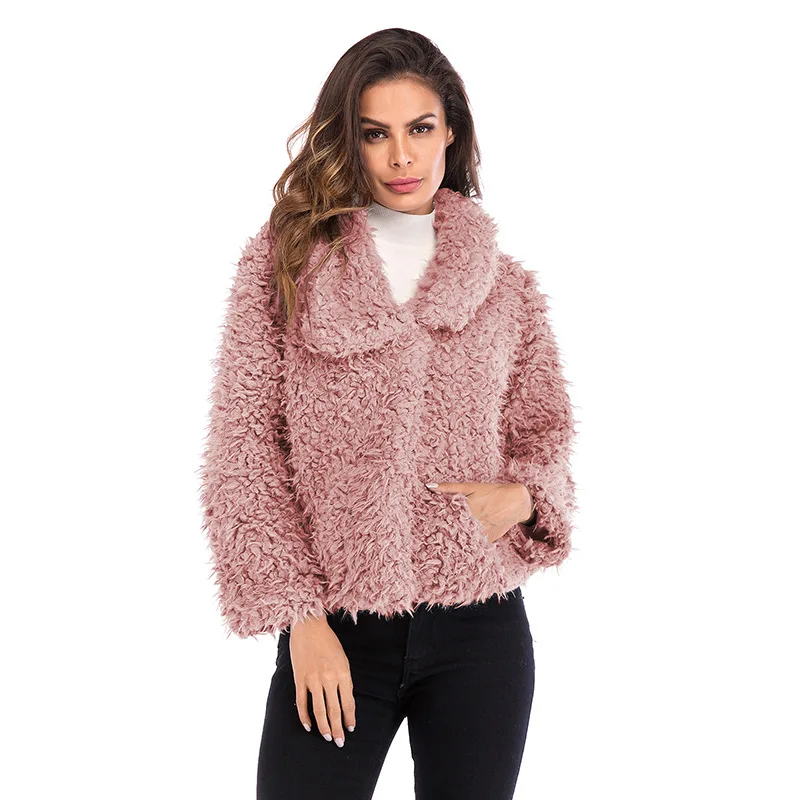 European And American New Winter Women Coat Female Solid Color Lapel Fur Warm Wild Short Jacket Girls Fashion Sweater Coat