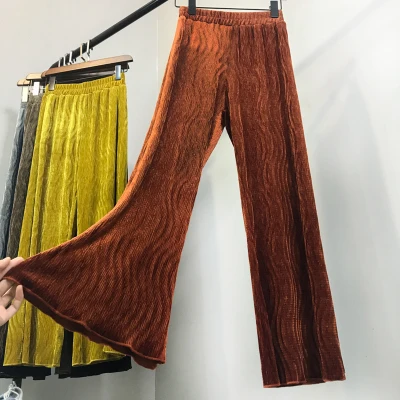 Повседневные длинные плиссированные брюки, осенние модные женские золотые бархатные широкие брюки, Универсальные леггинсы, женские зимние брюки, брюки W553 - Цвет: caramel