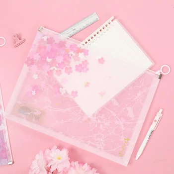 

1 Pcs Lovely A4 Beautiful Cherry Sakura Texture PP Waterproof Document Bags File Folder Stationery Organizer Bill Receipt Bags