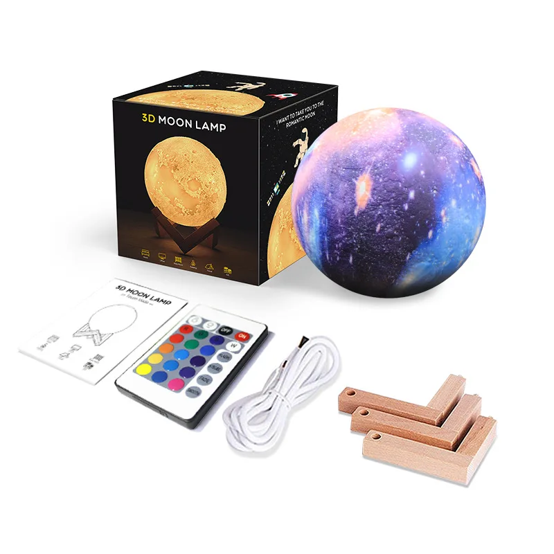 Новое поступление 3D печать Galaxy Moon Lamp16 красочные изменения сенсорный Pat светодиодный ночник домашний декор креативный подарок Usb