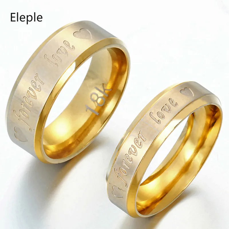 

Eleple Titanium Stainless Steel Rings for lovers Yellow Gold Colour Forever Love Wedding Engagement Gifts Ring Wholesale S-R22