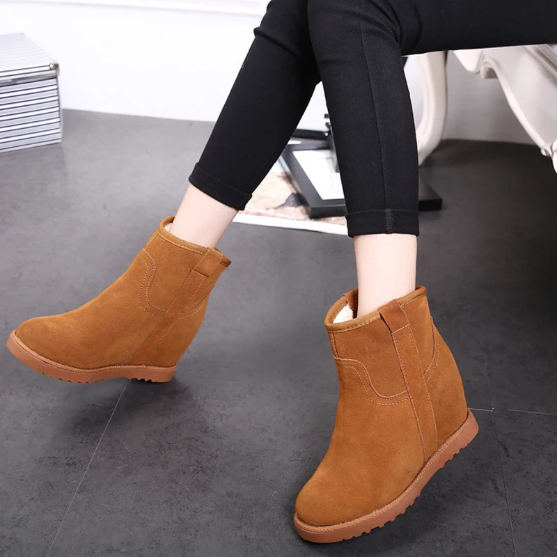 Прямая поставка женский модные женские зимние сапоги женская зимняя обувь на высоком каблуке внутри из натуральной кожи бархатные теплые сапоги