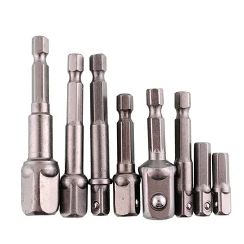 

8pcs Square Drive Socket Adapter Power Set Shank 1/4" CRV Chrome Vanadium Steel Impact Hex Extension Drill Bits