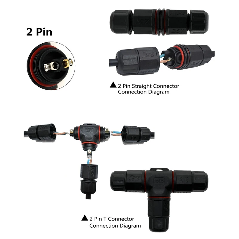 IP67 Водонепроницаемый Разъем T Форма/прямой Форма 2/3 Pin наружного освещения разъемы