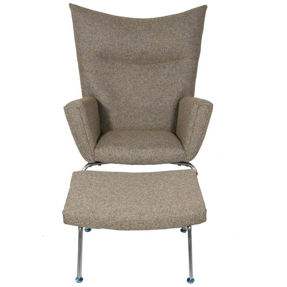 mcm hans j wegner style wing chair and ottoman pavilion stool