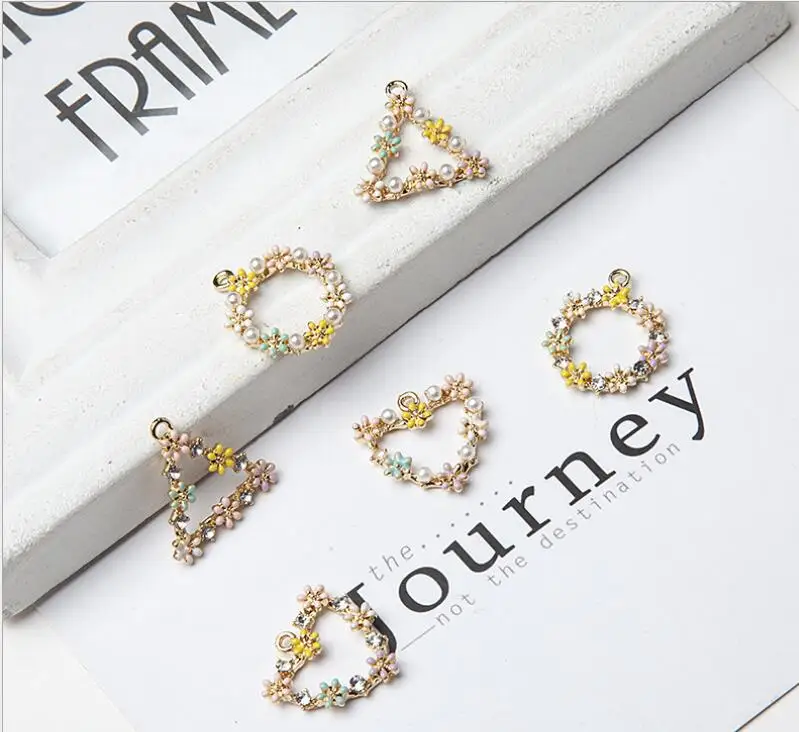 

10pcs new alloy dripping point drill triangle round heart pendant DIY earring pendant handmade material bag accessories
