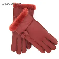 Новинка 2018 зимние Для женщин перчатки натуральным овчины кожаные перчатки Для женщин толстый Лыжный Спорт Водонепроницаемый Девушка