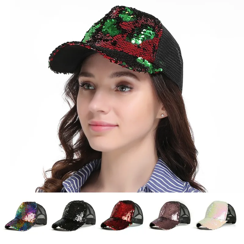 Женская новая Кепка с блестками diy бейсболка сетчатая шапка Солнцезащитная шляпа