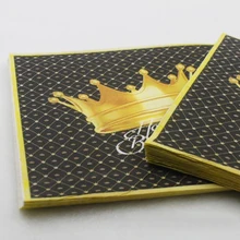 Высококлассный черный золотой Корона из бумаги Салфетка Для детей день рождения Салфетка стол Ужин бумажные ткани для вечерние 20 шт./лот
