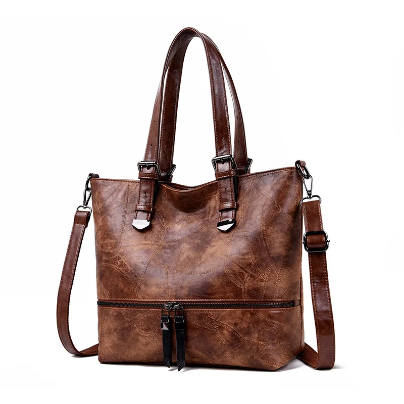 Новинка, женская сумка, кожаная, роскошная, женская сумка через плечо, дизайнерская, Ретро стиль, женская сумка-мессенджер, высокое качество, большая сумка-тоут - Цвет: Brown