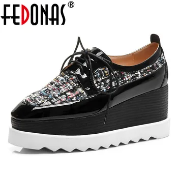 

FEDONAS Genuine Leather Platforms Mixed Colors Shoes Woman Spring Summer Square Toe Lace-up Sneakers New Fashion Casual Shoes