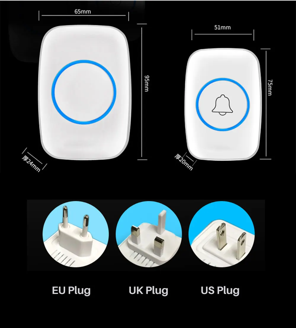 Дверной Звонок беспроводной дверной звонок AC 100-240 в 300 м Диапазон IP44 водостойкий ЕС Великобритания США штекер приемник с 38 курантов дверное