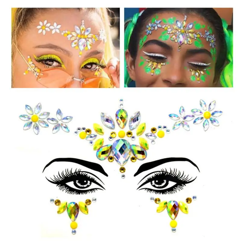 1pc Face Jewels Crystal Body Art Stickers MakeUp Face Gems Glitter  Rhinestones Face Sticker with Rhinestones for Festival Party - AliExpress