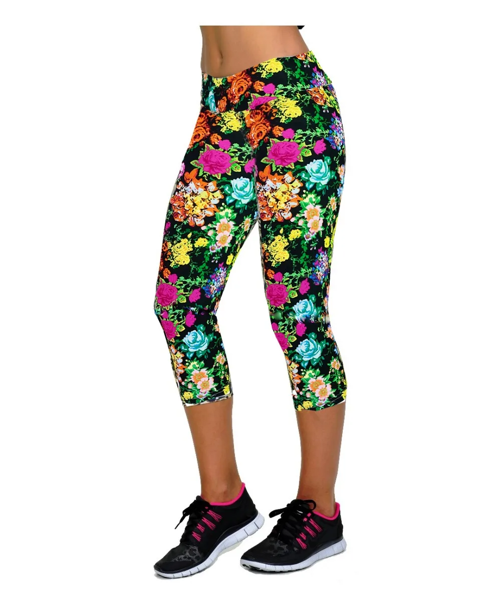 

Hot Sale New Plus Size Women's High Waist Printed Floral Capris Workout Fitness Leggings High Elastic Soft Mid Calf Pants #10