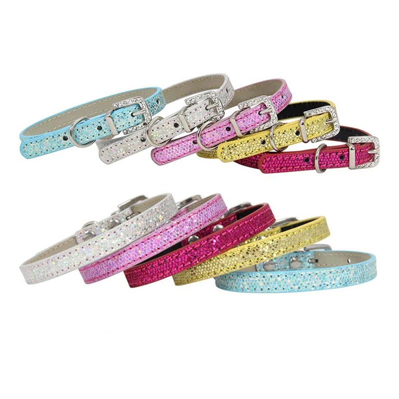 Cat Collar Personalized Adjustable Shining Rhinestone Cat Collar Puppy Baby Dog Cat Collar Leather Strap for Kitten Accessories