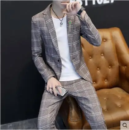 9 Color Мужские модные тонкие костюмы мужские деловые повседневные костюмы 2 шт свадебный костюм брюки Мужской Блейзер высокого качества набор брюк - Цвет: 9 Color