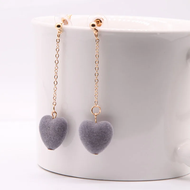 

Heart-shaped Red Black Plush Ball Drop Earrings For Women Korean personality Round Long Earrings Tassel Gift Statement Jewelry