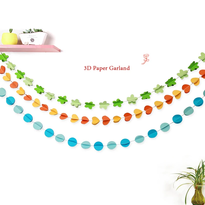 

2M DIY Paper Round/Heart/Flower Garland Wedding Decoration Party Christmas Colorful Hanging Paper Curtain Garlands String