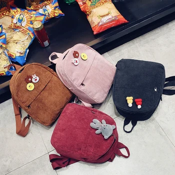 

Small shoulder bag female 2019 student backpack Simple wild mini art retro corduroy bag