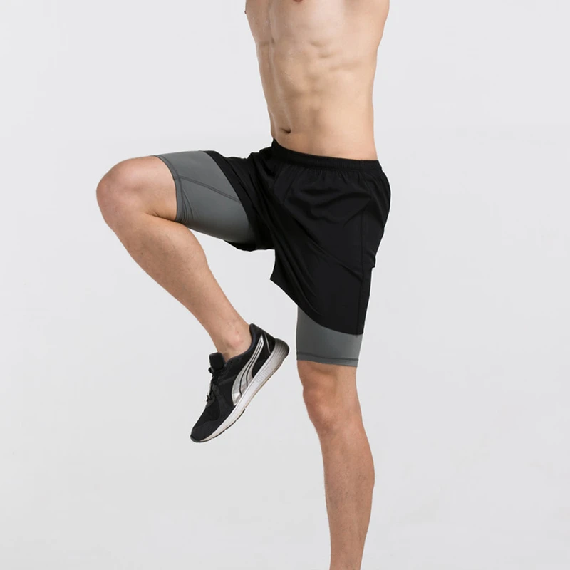 

2 in 1 men's running shorts gym fitness compression underwear quick dry running training shorts basketball tights jogging shorts