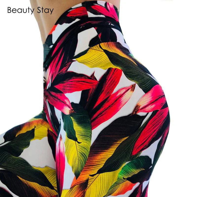 

Beauty Stay Women Leggings Digital Green Wing Tropical Style Fitness High Waist Knitted Polyester Soft Elasticity Casual Pants