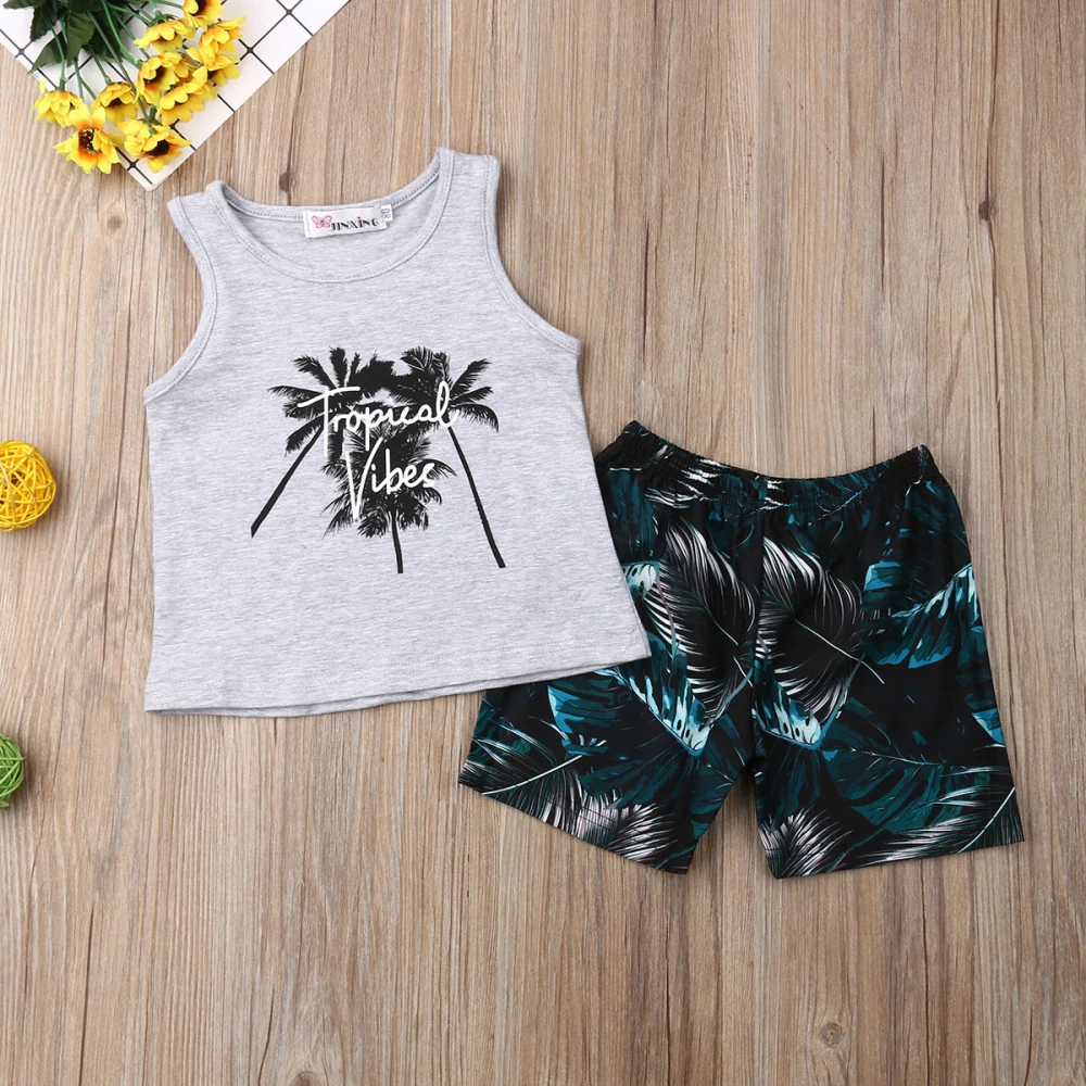 Летняя одежда для малышей мальчиков От 1 до 6 лет Комплекты одежды кокосовой пальмы Топы футболка+ комплект с короткими штанами