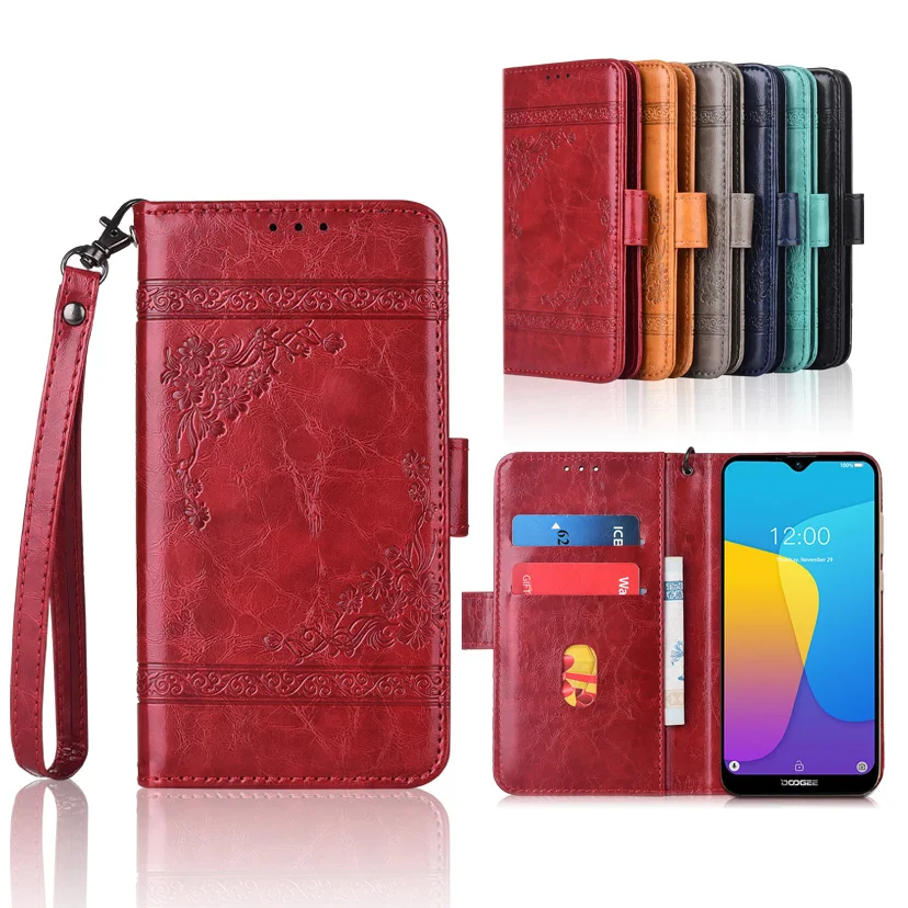 

Wallet case for Doogee X90 case with Strap Kickstand PU leather Patterned Floral Flip Case With Card Pocket