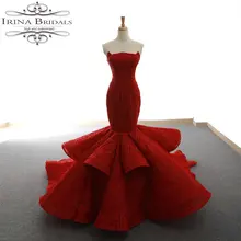 Robe mariage без бретелек кружева плиссированные Русалка красное свадебное платье