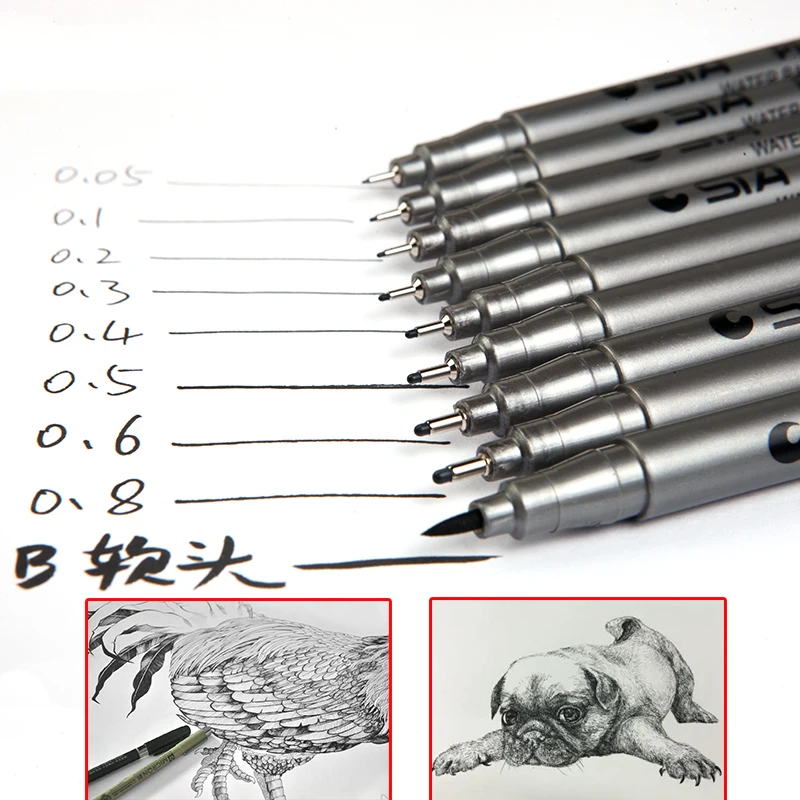 

9 pcs drawing sketch Water resistant pigment liner gel pen cartoon marker pens School Supplies Stationery Brush soft tip 2502