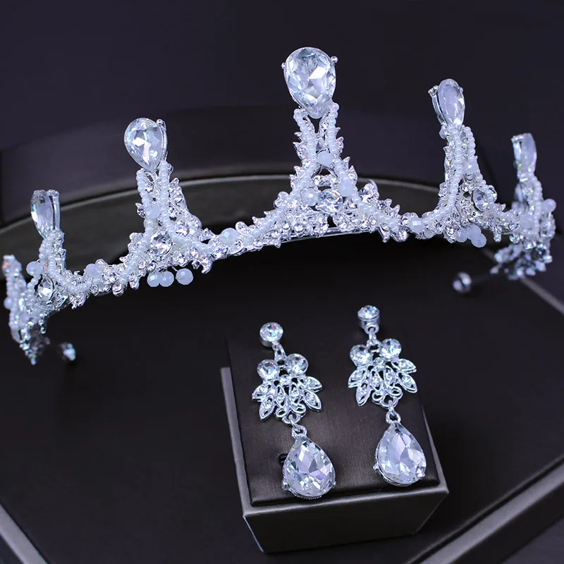 Royal Girl Cake Topper Handcrafted Tiara Silver Rhinestone & Imitation Pearls Crown Accessories 3 Pcs Set (7)