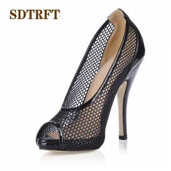 

SDTRFT Fashion Open Toe Stilettos Plus:35-42 43 Summer Sandals woman pumps 11cm thin High-Heeled wedding shoes zapatos mujer