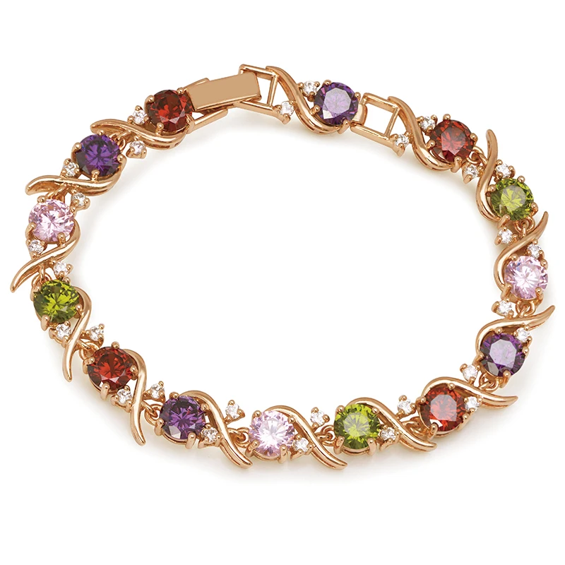 

MxGxFam (185*8mm) Gold Color Multicolor / Clear CZ Bracelets For Women AAA+ Zircon For Wholesale Price