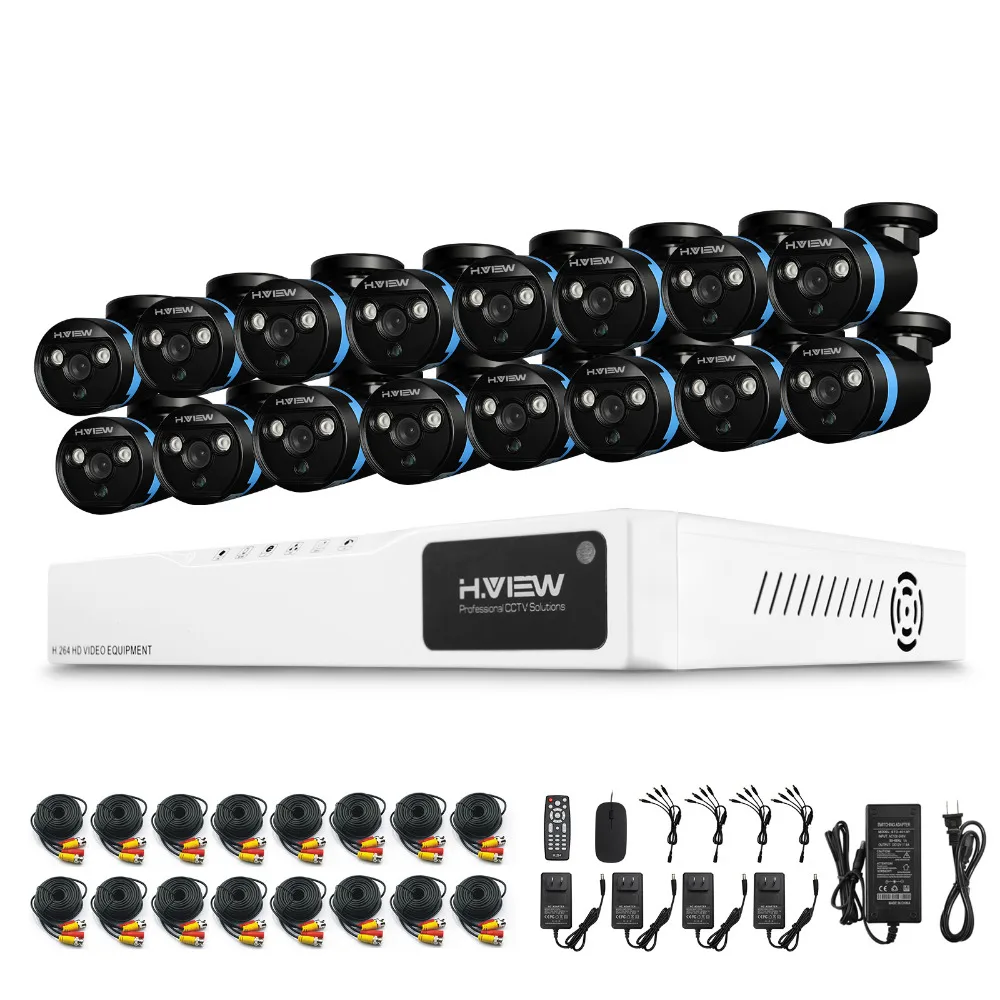 

HVIEW 16CH AHD 1080P DVR Kit Outdoor Security Camera System Onvif 16PCS Waterproof IR CUT Camera kit alarm systems security home