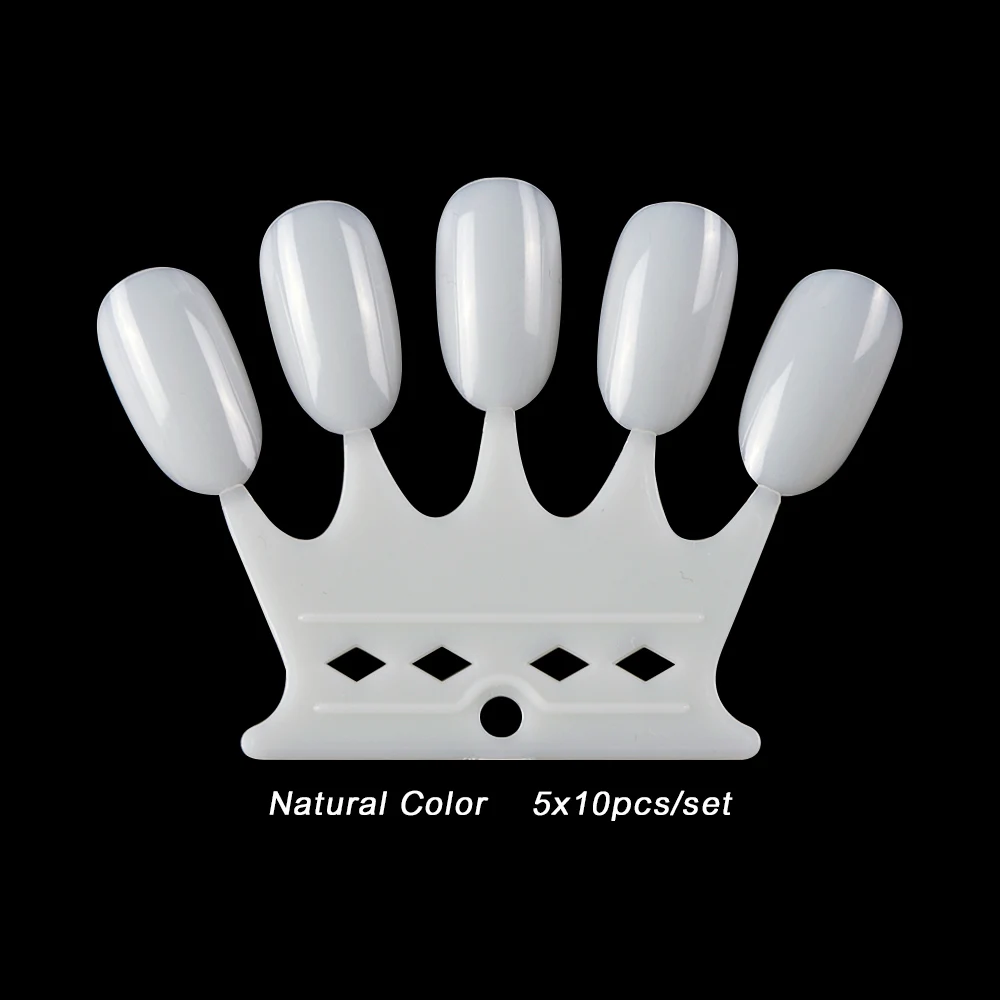 5*10 шт. Набор накладных насадок для ногтей круглой формы прозрачный натуральный черный белый искусственный наконечник практичный гель для ногтей цветная карта дисплей инструмент LA767-1 - Цвет: Natural