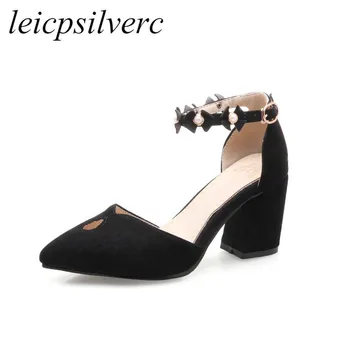 

Women Sandals High Heels Shoes 2018 Summer Spring Flower Buckle New Sexy Fashion Pointed Toe Casual Party Office Wedding Black
