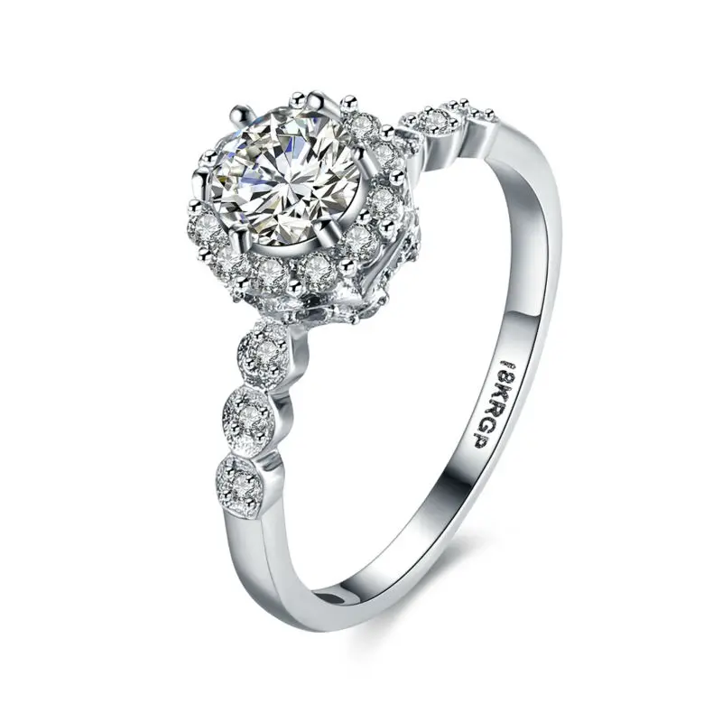 High Quality Personality 18 K White Gold Cubic Zircon Ring For Women Bridal Wedding Engagement Jewelry Bague CZ Ornamentation