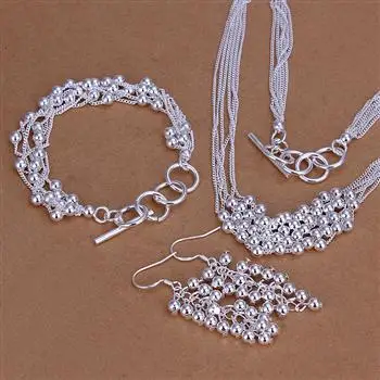 M925-joyas de plata esterlina, bolas colgantes del collar y pulsera y pendientes de plata, 3 Unidades, CS137