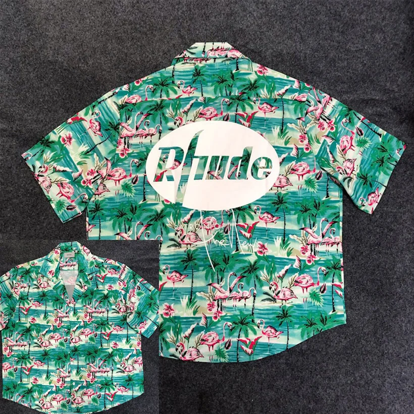 

Rhude T Shirt Single Breasted 3D T-shirt Eagle Flamingo Print Men Short Sleeve Green Tshirt Hip Hop Streetwear Hippie Clothing