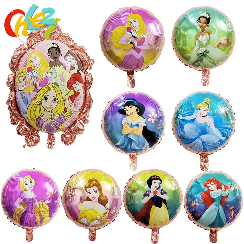 8 Pcs Princess Girl Birthday Balloons Snow White Aurora Ariel Belle party decorations baby shower helium balloon Kids toy Globos