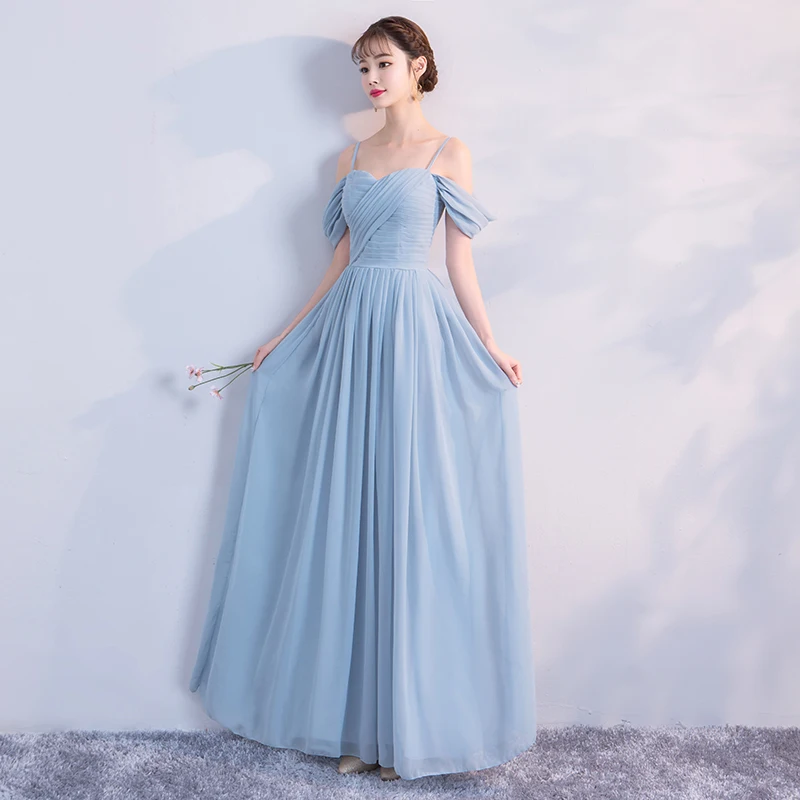 

Pearl Chiffon New summer Blue Gray Simple Zipper Wedding party prom bridal Bridesmaid Dress Sister dress vestidos de festa 870