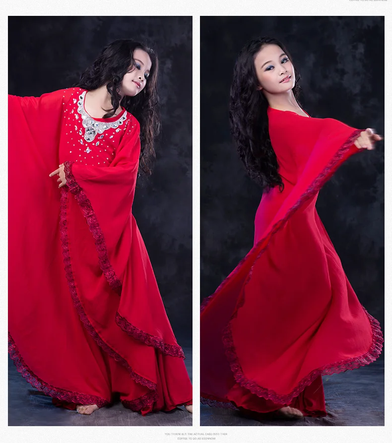 Saidi Shaabi/костюм для выступлений детский танцевальный халат для девочек в египетском стиле комплект из 2 предметов, платье для танца живота красный и белый цвета, для восточных танцев
