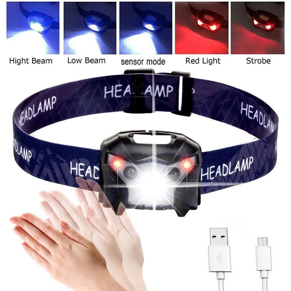BEST Head Torch LED Light Rechargeable USB Running Walking Camping