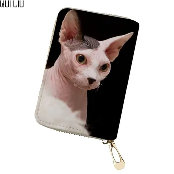 

Customized Multiple Cards Canadian Hairless Sphinx cat Print Portable PU Leather Organizer Card Wallet monedero Cartoon kaarten