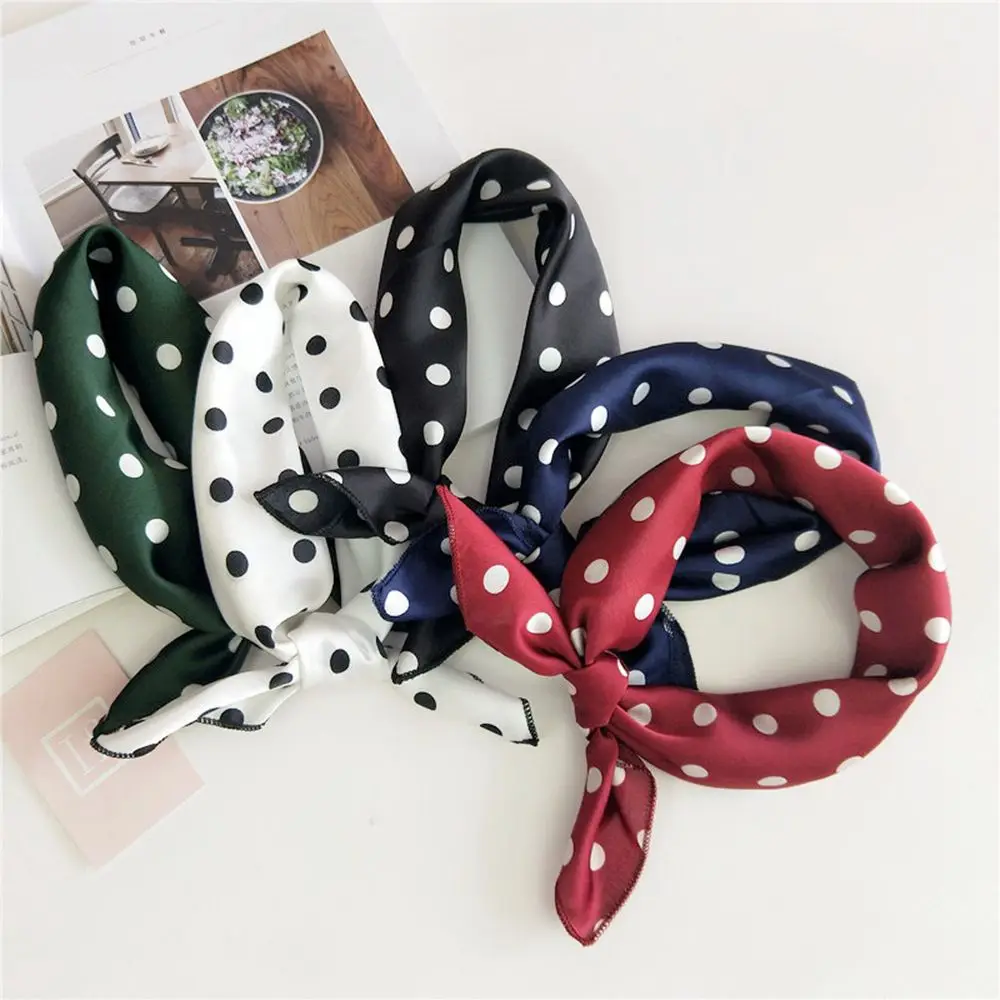 1 Pcs Elegant Women Square Silk Scarves Head Neck Satin Dot Scarf ...