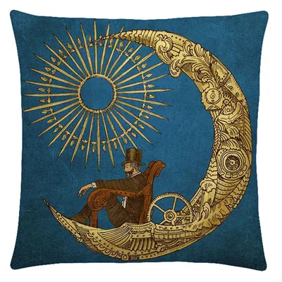 Submarine Telescope Steampunk Machinery Gentleman Cap Moon Prints Cushion Cover